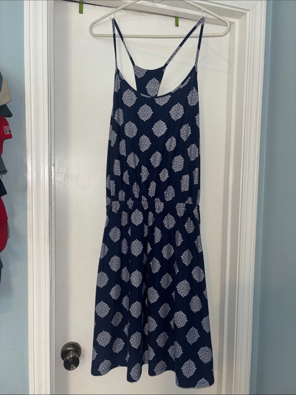 Charming Charlie Navy Blue Printed Spaghetti-Strap Dress